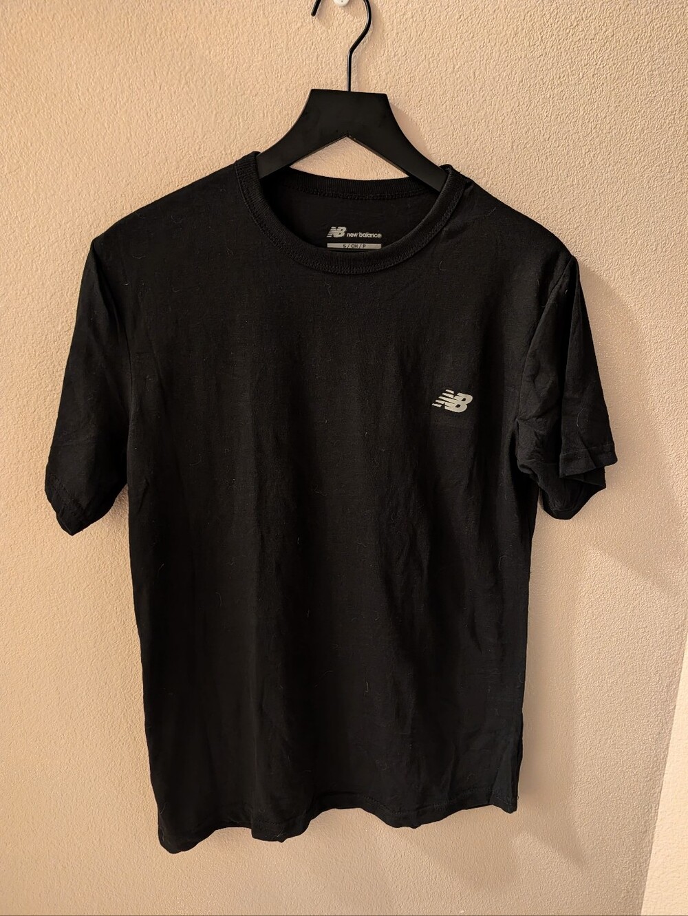 New Balance Logo Black Short Sleeve Logo Tee Cotton Polyester Blend Size Small